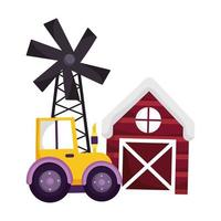 ferme animaux tracteur grange moulin à vent agriculture dessin animé vecteur