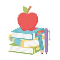 Crayons de livres d'école isolés et conception de vecteur de pomme