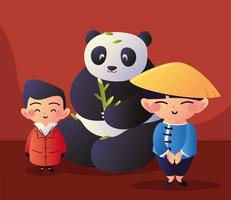 hommes asiatiques avec panda vecteur
