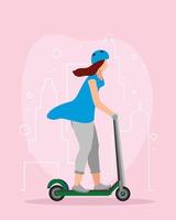 jeune femme, sur, scooter électrique vecteur