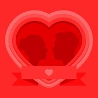 romantique Valentin couple silhouette avec rouge cœur Contexte. vecteur