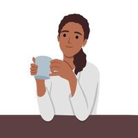 femme appréciant une tasse de café. vecteur