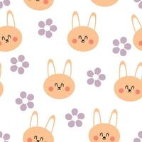 mignonne lapin modèle, et fleurs, dessin animé sans couture arrière-plan, vecteur illustration, fond d'écran, textile, sac, vêtement, mode conception