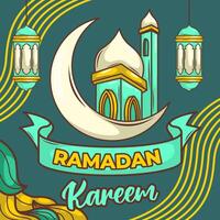 Ramadan kareem avec dessin animé islamique illustration ornement vecteur