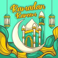 Ramadan kareem avec dessin animé islamique illustration ornement vecteur