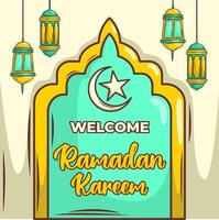 Ramadan kareem avec dessin animé islamique illustration ornement vecteur