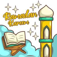 Ramadan kareem avec dessin animé islamique illustration ornement vecteur