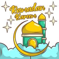 Ramadan kareem avec dessin animé islamique illustration ornement vecteur