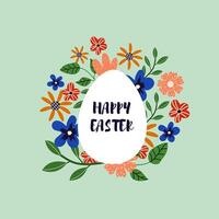 Pâques salutation carte. vecteur illustration avec fleurs et œuf. printemps vacances.