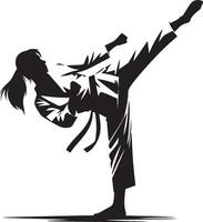 femelle taekwondo joueur donner un coup silhouette. vecteur