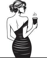 mode femme boisson café esquisser dessin. vecteur