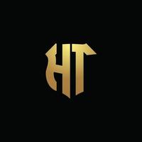 monogramme du logo ht avec des couleurs dorées et un modèle de conception de forme de bouclier vecteur