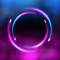 embrasé cercle Piste néon éclairage cadre, futuriste Contexte avec bleu et rose fumée, vecteur illustration