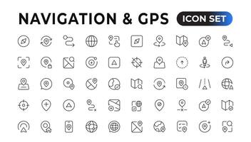 emplacement icône ensemble. contenant carte, carte broche, GPS, destination, directions, distance, lieu, la navigation et adresse Icônes. solide Icônes vecteur collection.