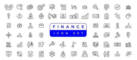 affaires et la finance vecteur ensemble avec argent, banque, vérifier, loi, enchères, échange, paiement, portefeuille, dépôt, porcin, calculatrice, la toile et plus isolé contour mince symbole