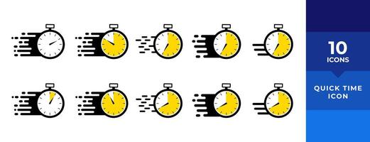 ensemble d'icônes de minuterie. icône de temps rapide ou de date limite. symbole de service express. compte à rebours et icônes de chronomètre isolés sur blanc. illustration vectorielle. vecteur
