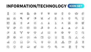 dispositif et information La technologie ligne Icônes collection. gros ui icône ensemble dans une plat conception. mince contour Icônes pack vecteur