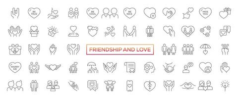 ensemble d'icônes de ligne vectorielle d'amitié et d'amour. relation, compréhension mutuelle, entraide, interaction vecteur
