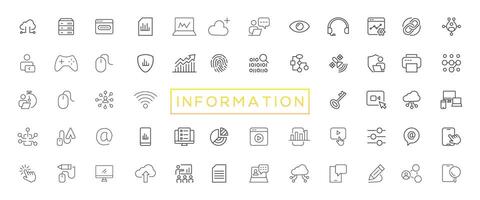 information La technologie ligne Icônes collection. gros ui icône ensemble dans une plat conception. mince contour Icônes pack vecteur