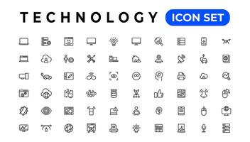 dispositif et information La technologie ligne Icônes collection. gros ui icône ensemble dans une plat conception. mince contour Icônes pack vecteur