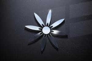 fleur 3d logo conception, brillant maquette logo avec texturé mur. réaliste vecteur, vecteur illustration