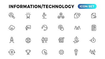 dispositif et information La technologie ligne Icônes collection. gros ui icône ensemble dans une plat conception. mince contour Icônes pack vecteur