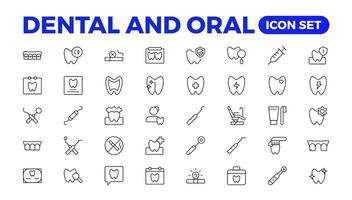 ensemble de dentiste Icônes. Facile ligne art style Icônes paquet. vecteur illustration. dentaire éléments accident vasculaire cérébral pictogramme et minimal mince la toile icône ensemble. contour collection. illustration