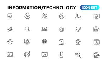 dispositif et information La technologie ligne Icônes collection. gros ui icône ensemble dans une plat conception. mince contour Icônes pack vecteur