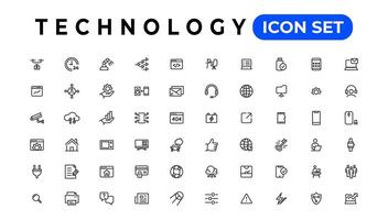 dispositif et information La technologie ligne Icônes collection. gros ui icône ensemble dans une plat conception. mince contour Icônes pack vecteur