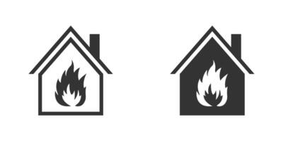 Feu dans maison icône. maison bâtiment avec flammes à l'intérieur. vecteur illustration.