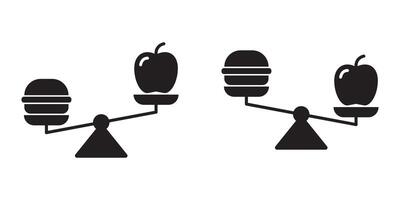 échelle icône avec Burger et Pomme sur. en bonne santé nutrition concept. plat vecteur illustration.