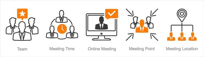 une ensemble de 5 réunion Icônes comme équipe, réunion temps, en ligne réunion vecteur