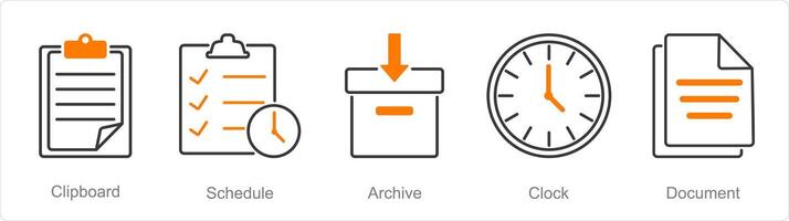 une ensemble de 5 Bureau Icônes comme presse-papiers, calendrier, archiver vecteur