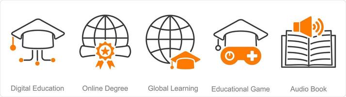 une ensemble de 5 en ligne éducation Icônes comme numérique éducation, en ligne degré, global apprentissage vecteur