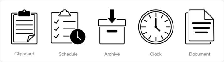 une ensemble de 5 Bureau Icônes comme presse-papiers, calendrier, archiver vecteur