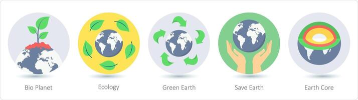 une ensemble de 5 écologie Icônes comme bio planète, écologie, vert Terre vecteur