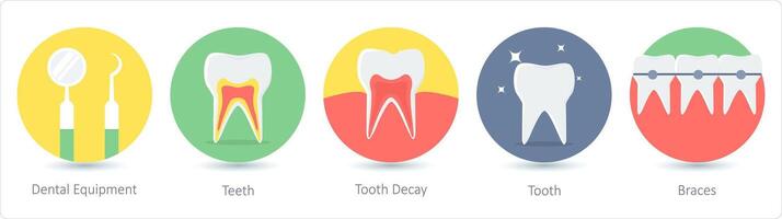 une ensemble de 5 médical Icônes comme dentaire équipement, les dents vecteur