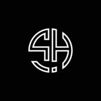 modèle de conception de contour de style de ruban de cercle de logo de monogramme sh vecteur