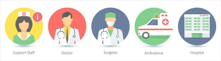 une ensemble de 5 médical Icônes comme soutien personnel, médecin, chirurgien vecteur