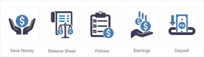 une ensemble de 5 comptabilité Icônes comme enregistrer argent, équilibre feuille, Stratégies vecteur