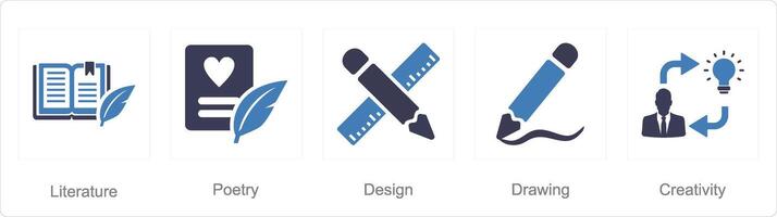 une ensemble de 5 art Icônes comme littérature, poésie, conception vecteur