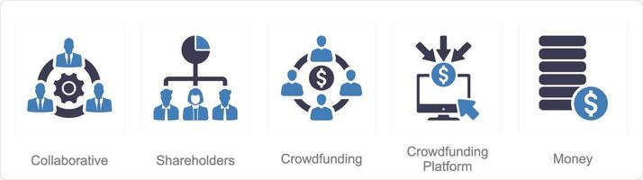 une ensemble de 5 financement participatif Icônes comme actionnaires, financement participatif, financement participatif Plate-forme vecteur