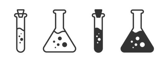 chimie béchers ensemble. ballon et tester tube icône. vecteur illustration.