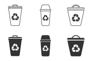 recyclage poubelle Icônes avec recycler logo isolé sur blanc Contexte. poubelle poubelle. vecteur illustration.