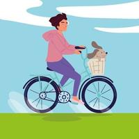 fille et chien à vélo vecteur