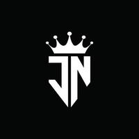 jn logo monogramme style emblème avec modèle de conception de forme de couronne vecteur