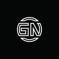 monogramme du logo gn avec un modèle de conception arrondi de cercle d'espace négatif vecteur