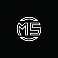 monogramme du logo ms avec modèle de conception arrondi de cercle d'espace négatif vecteur