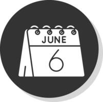 6e de juin glyphe gris cercle icône vecteur