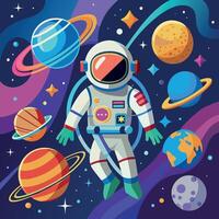 coloré dessin animé de un astronaute illustrateur et vecteur graphique